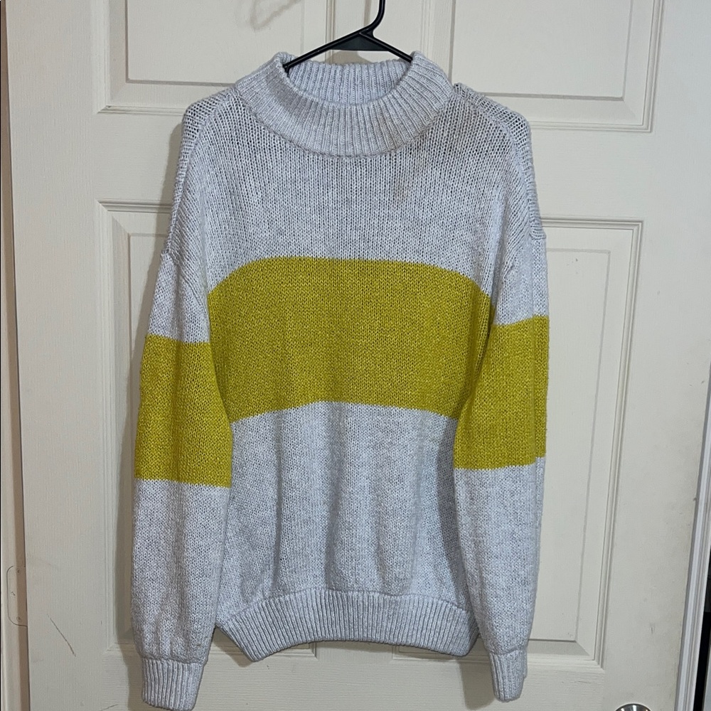 Aerie Gray and Yellow Cowl Neck Sweater